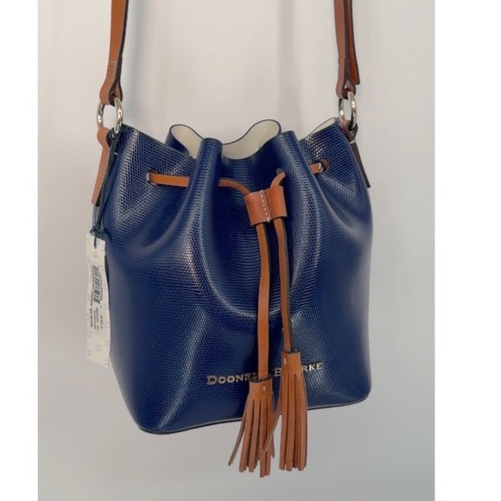 Dooney & Bourke Serena Drawstring Crossbody Blue Lizard Embossed Leather 104-29 - Picture 15 of 16